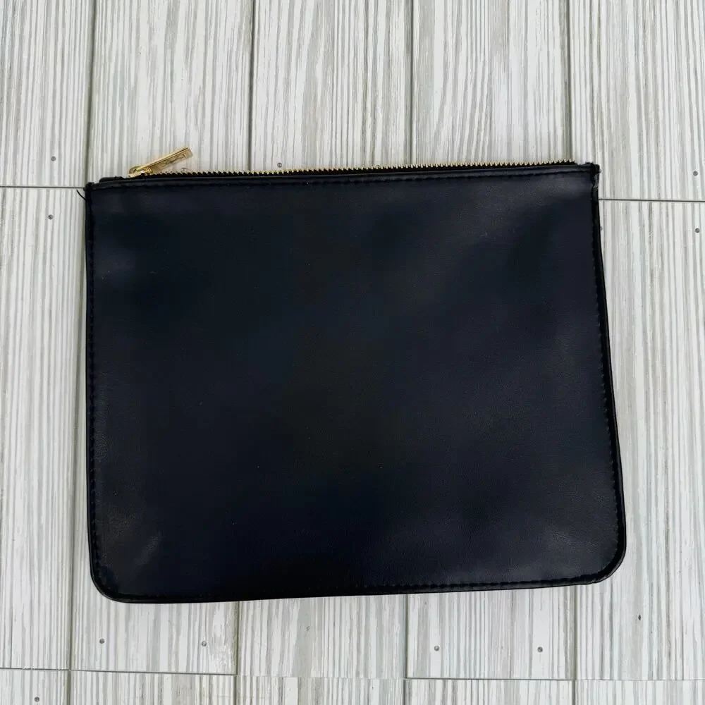 YSL Beaute make up cosmetic bag pouch logo vegan leather zipper black gold